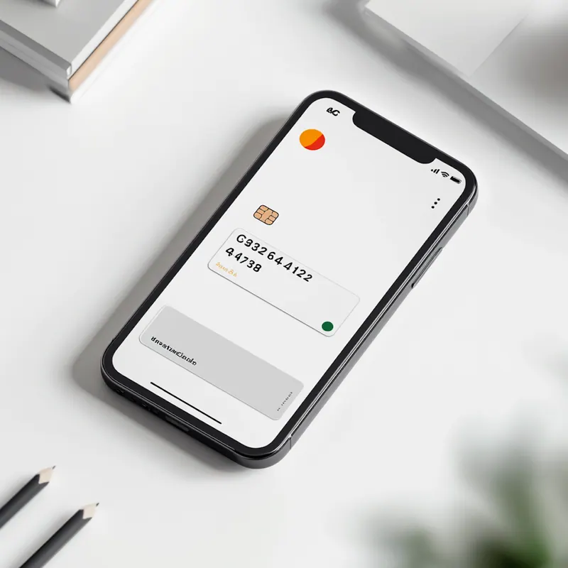 A smartphone on a desk showing a digital payment card app